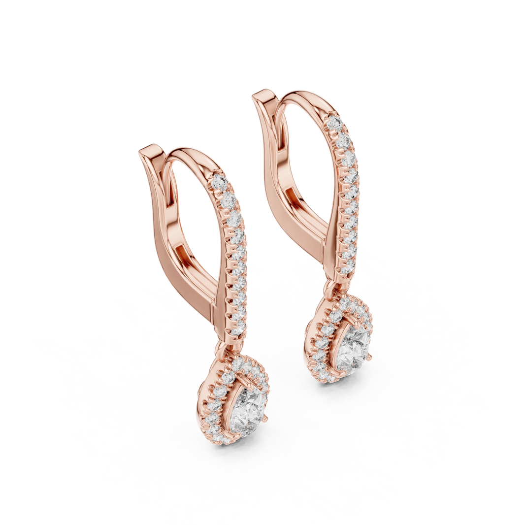 Pear Halo Moissanite Pavé Huggie Drop Earrings in rose 925 sterling silver, view 2