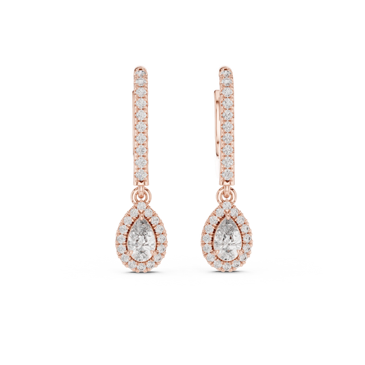 Pear Halo Moissanite Pavé Huggie Drop Earrings in rose 925 sterling silver, view 4
