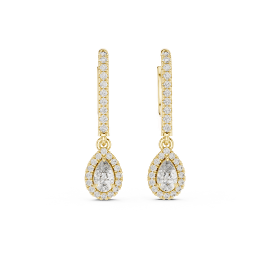 Pear Halo Moissanite Pavé Huggie Drop Earrings in yellow 925 sterling silver, view 4