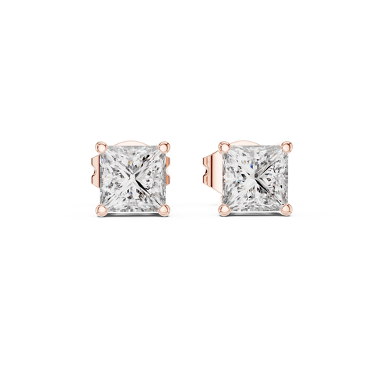 Princess Cut Moissanite Four Prong Stud Earrings in rose 925 sterling silver, view 4