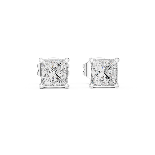 Princess Cut Moissanite Four Prong Stud Earrings in white 925 sterling silver, view 4