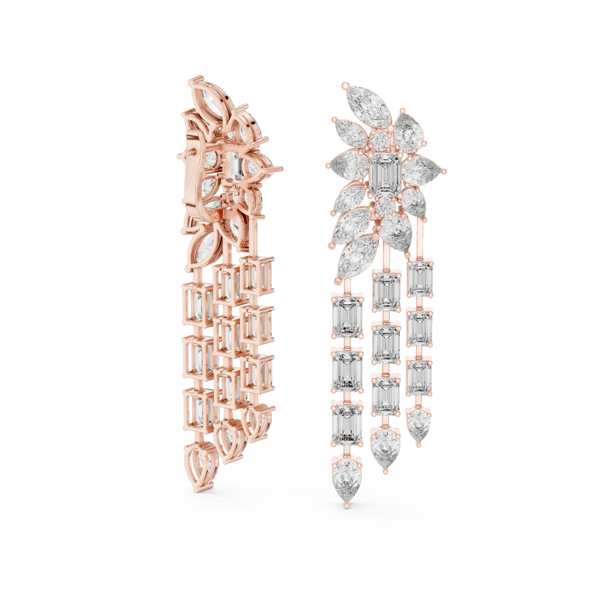 Moissanite Chandelier Statement Earrings in rose 925 sterling silver, view 1