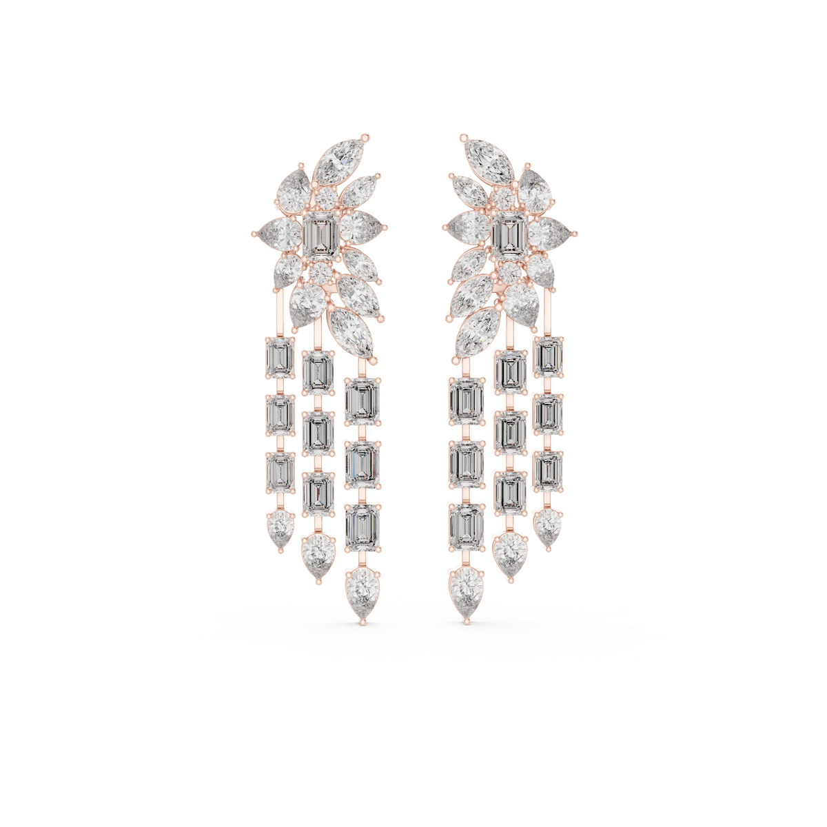 Moissanite Chandelier Statement Earrings in rose 925 sterling silver, view 4