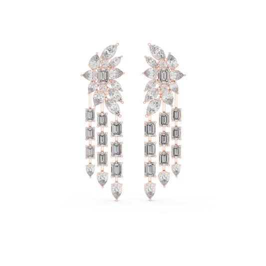 Moissanite Chandelier Statement Earrings in rose 925 sterling silver, view 4