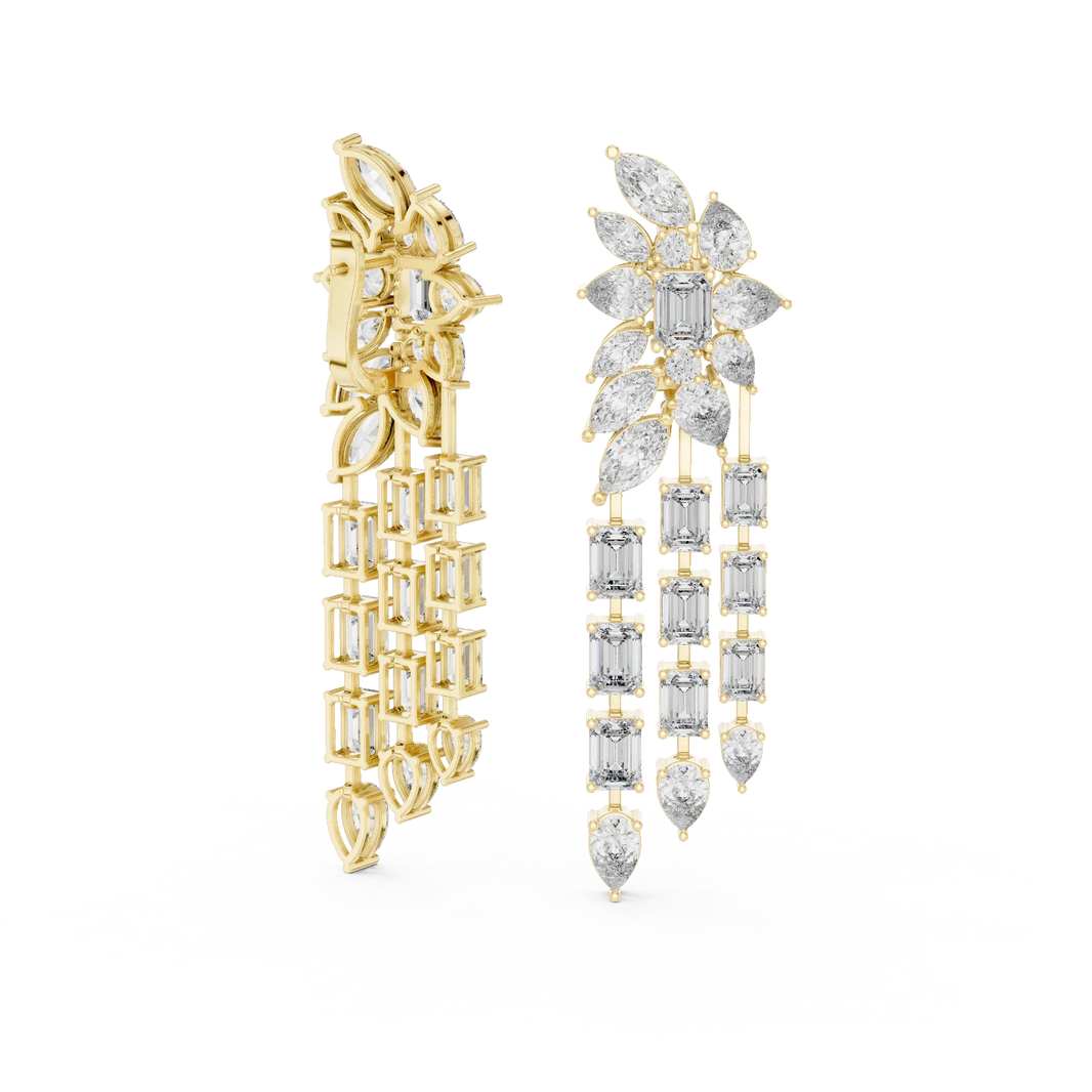 Moissanite Chandelier Statement Earrings in yellow 925 sterling silver, view 1