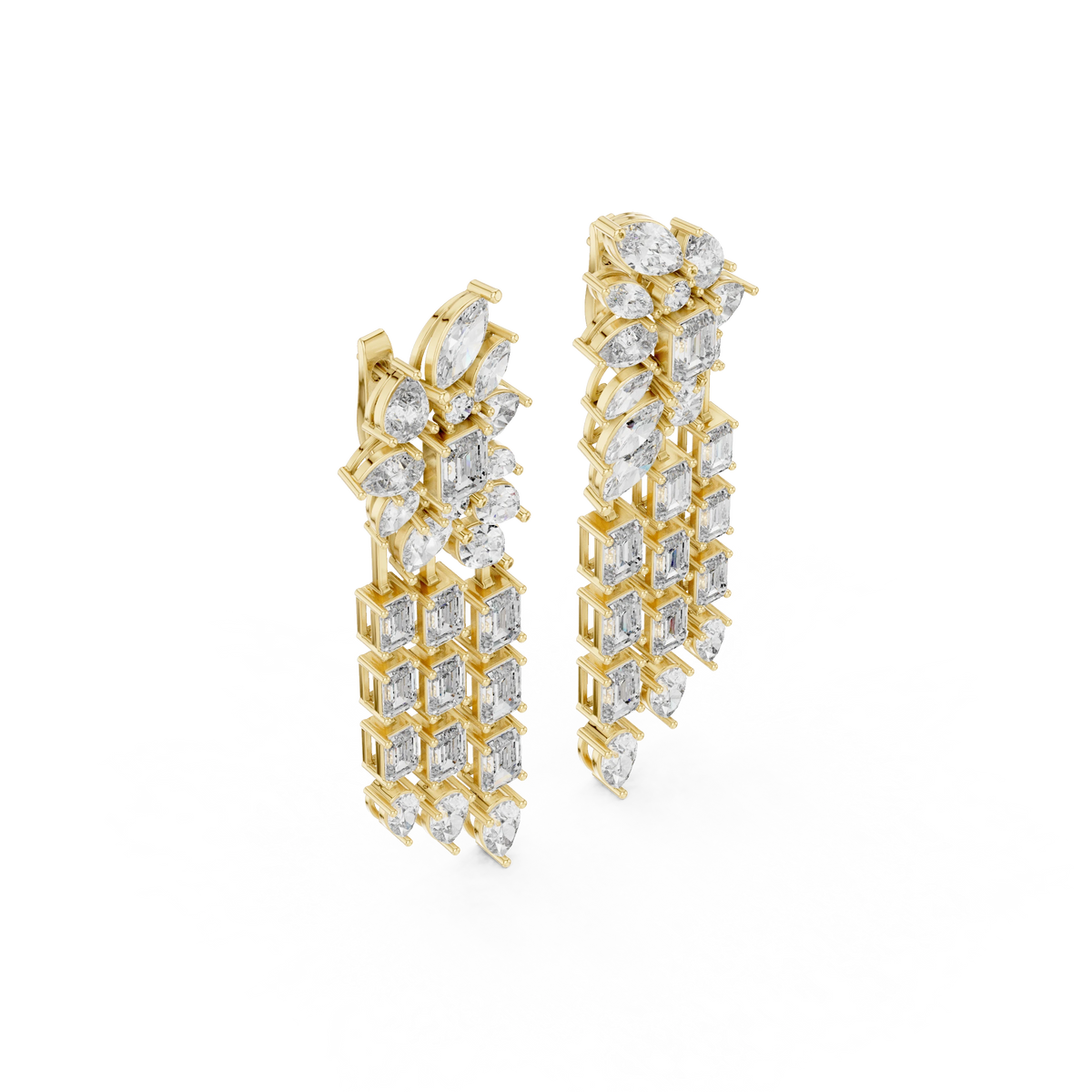 Moissanite Chandelier Statement Earrings in yellow 925 sterling silver, view 2