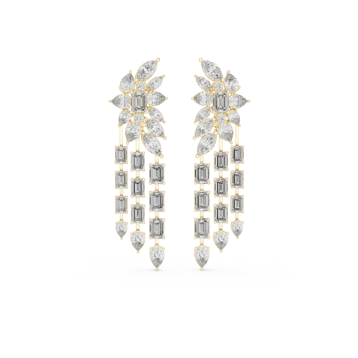 Moissanite Chandelier Statement Earrings in yellow 925 sterling silver, view 4