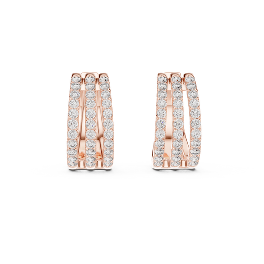 Wide Three Row Pavé Moissanite Huggie Hoop Earrings in rose 925 sterling silver, view 4