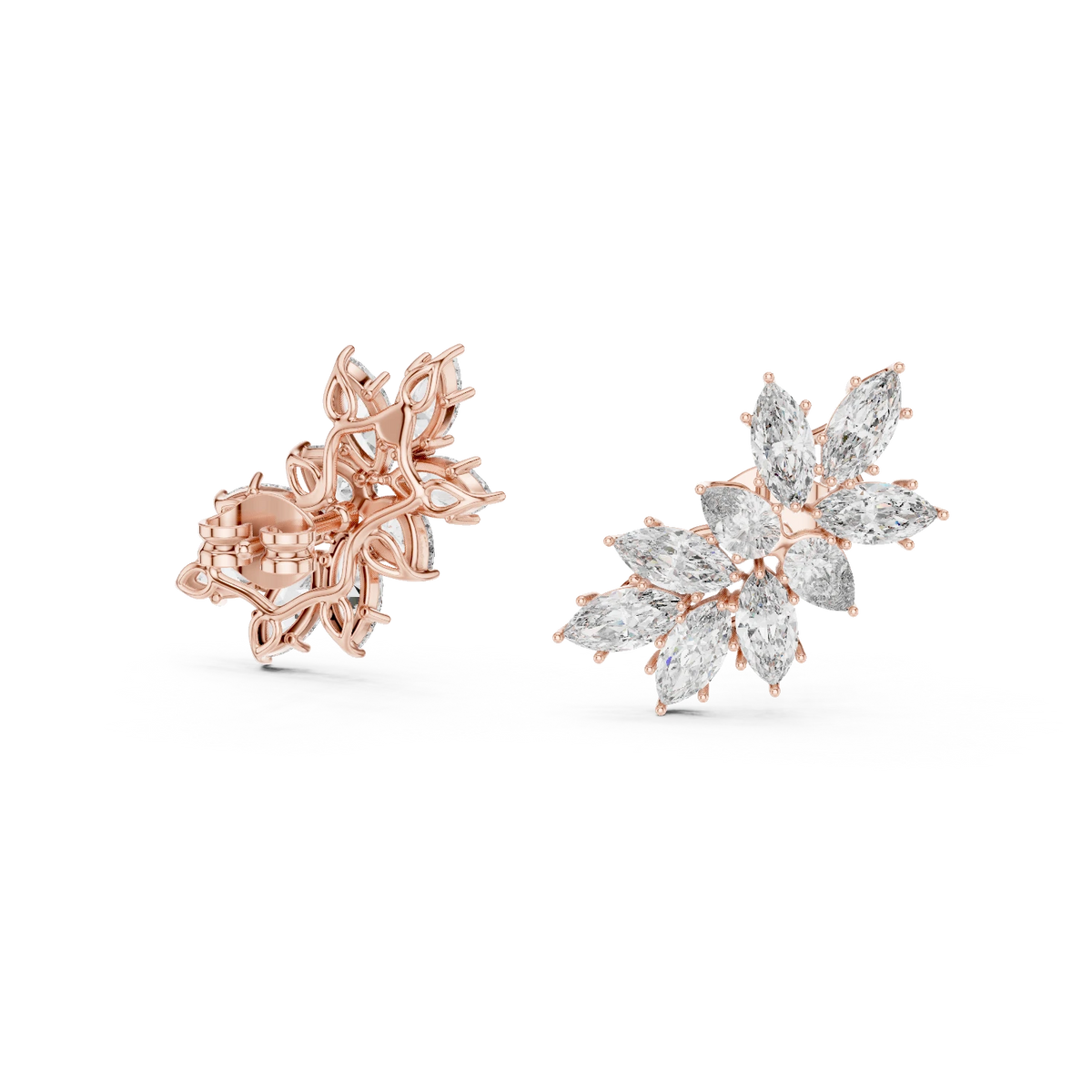 Marquise and Pear Moissanite Cluster Climber Earrings in rose 925 sterling silver, view 1
