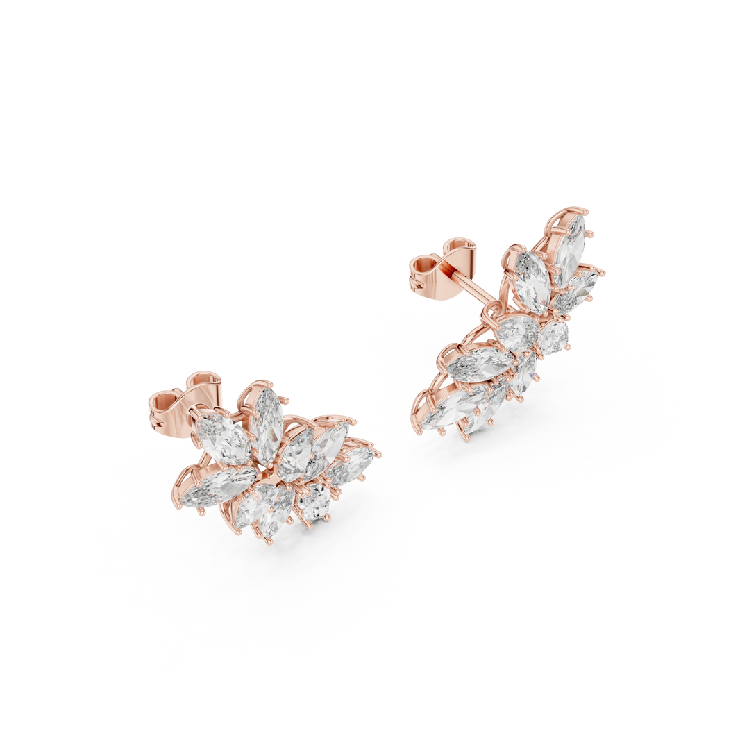 Marquise and Pear Moissanite Cluster Climber Earrings in rose 925 sterling silver, view 2