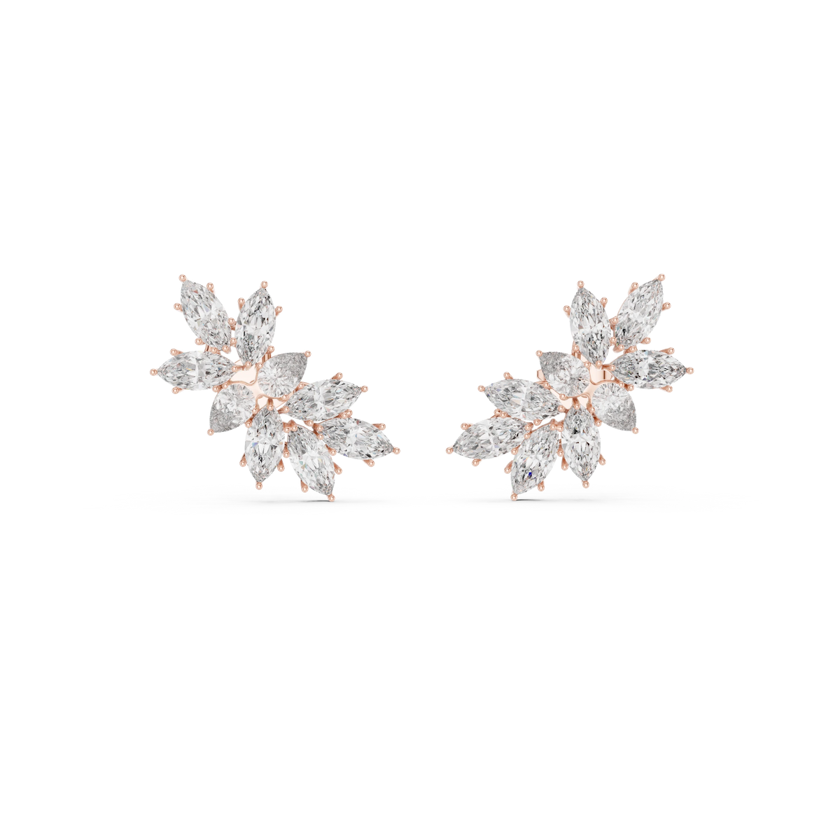 Marquise and Pear Moissanite Cluster Climber Earrings in rose 925 sterling silver, view 4