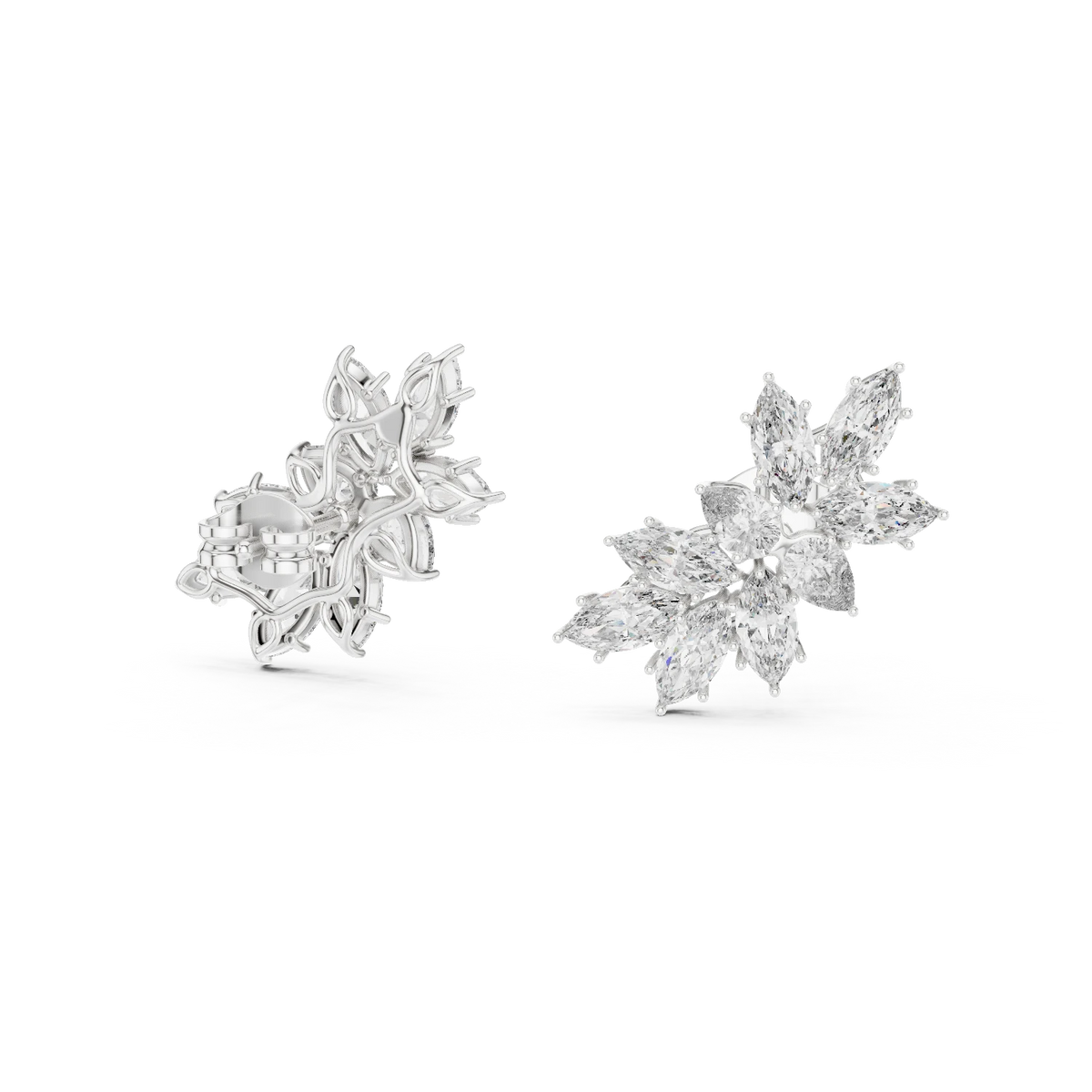 Marquise and Pear Moissanite Cluster Climber Earrings in white 925 sterling silver, view 1