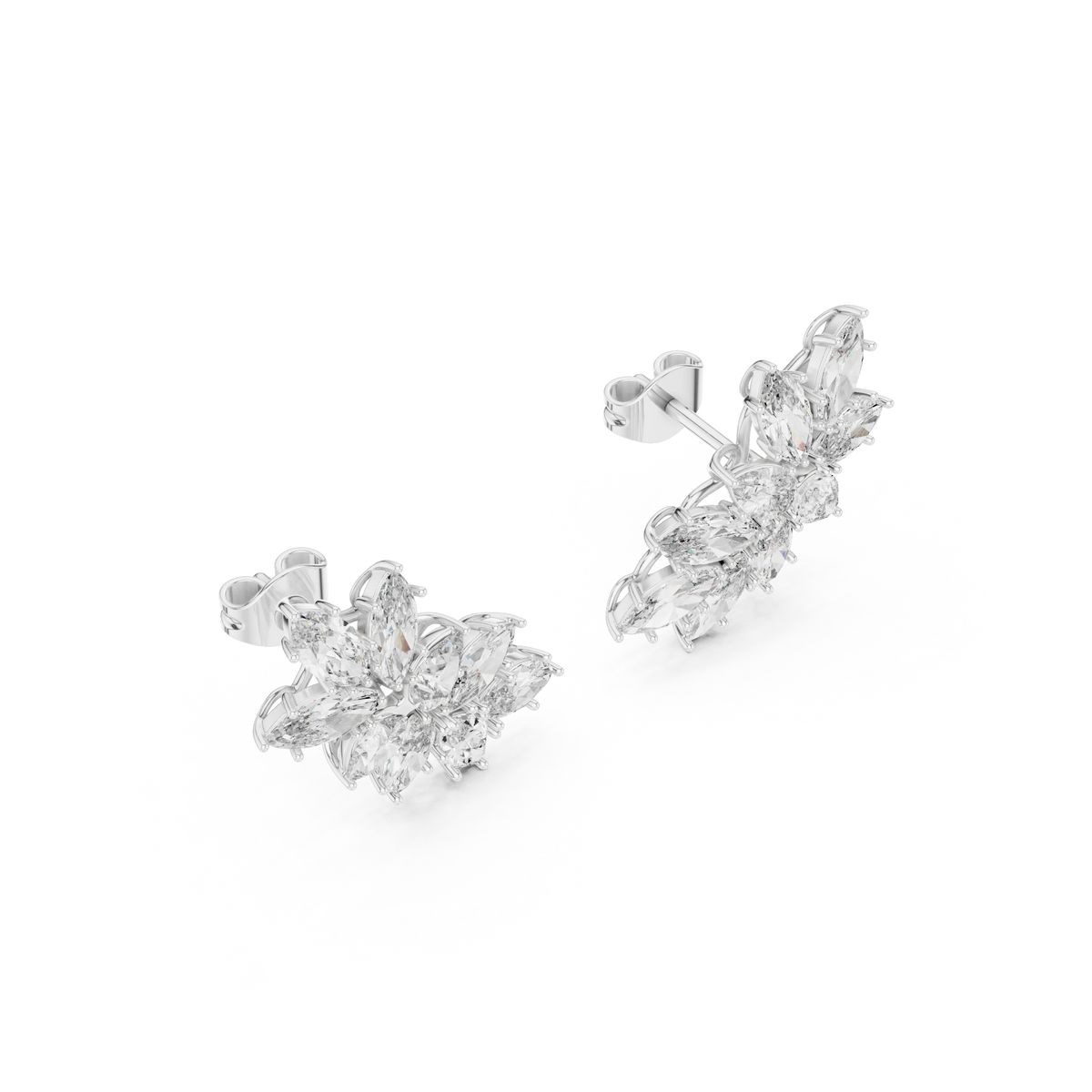 Marquise and Pear Moissanite Cluster Climber Earrings in white 925 sterling silver, view 2