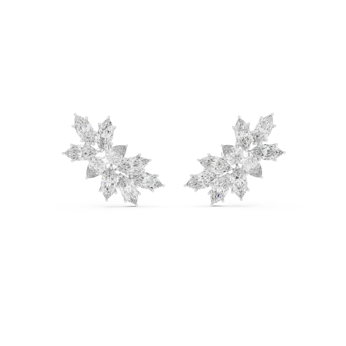 Marquise and Pear Moissanite Cluster Climber Earrings in white 925 sterling silver, view 4