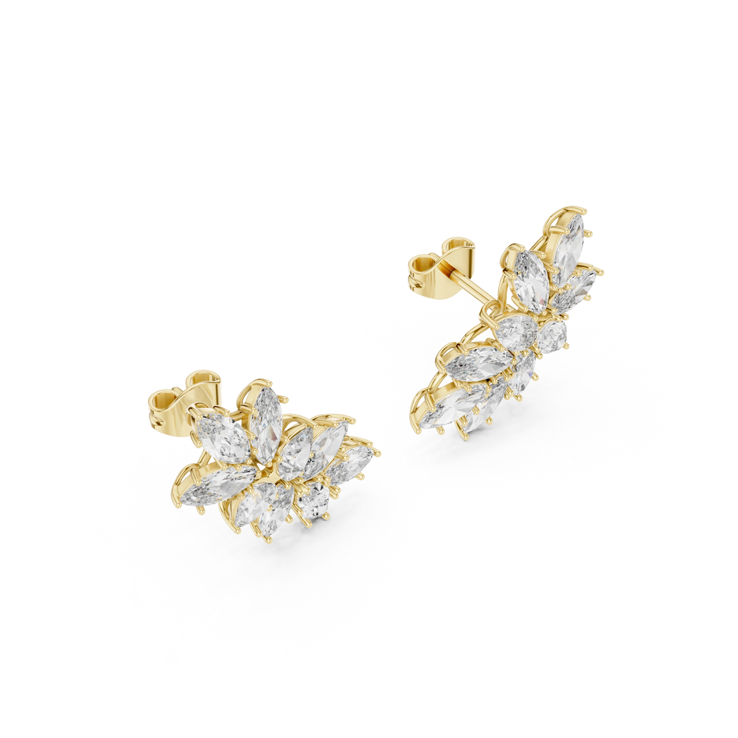 Marquise and Pear Moissanite Cluster Climber Earrings in yellow 925 sterling silver, view 2
