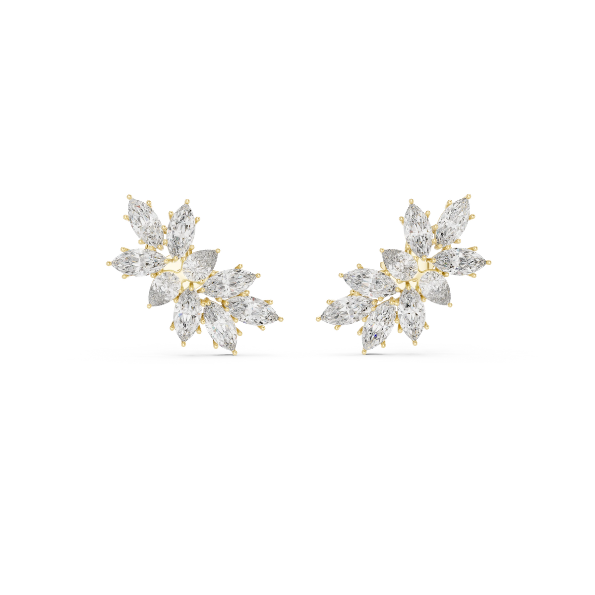 Marquise and Pear Moissanite Cluster Climber Earrings in yellow 925 sterling silver, view 4