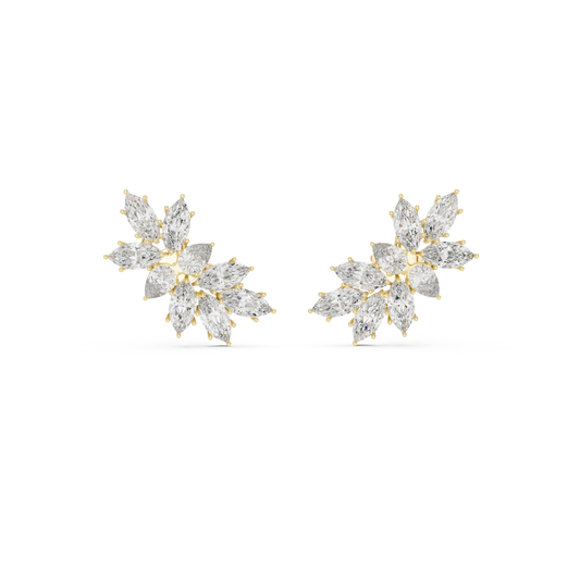 Marquise and Pear Moissanite Cluster Climber Earrings in yellow 925 sterling silver, view 4