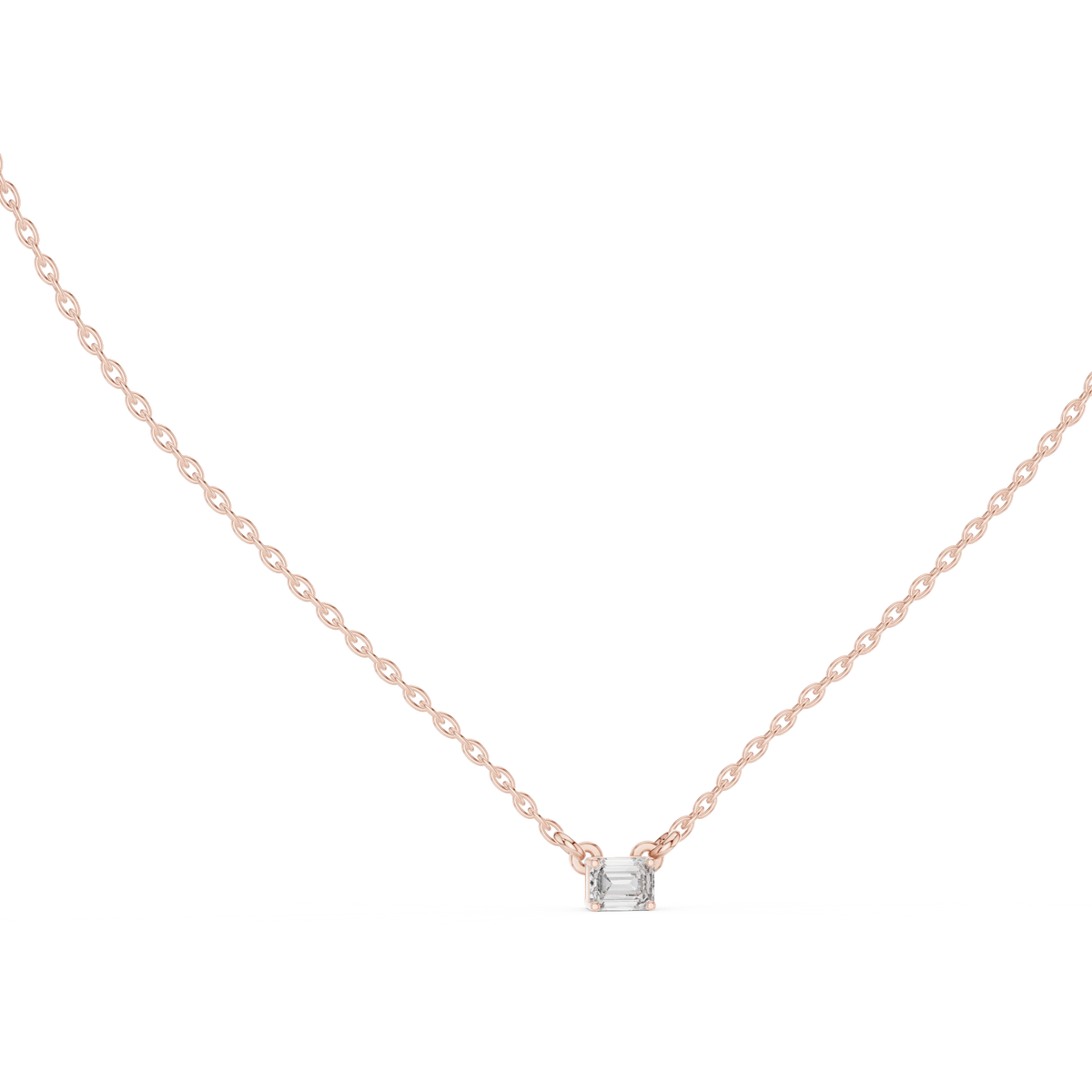 East West Emerald Cut Moissanite Solitaire Pendant in rose 925 sterling silver, view 1