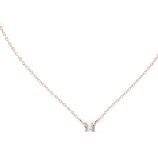East West Emerald Cut Moissanite Solitaire Pendant in rose 925 sterling silver, view 1
