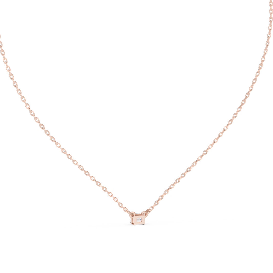 East West Emerald Cut Moissanite Solitaire Pendant in rose 925 sterling silver, view 4