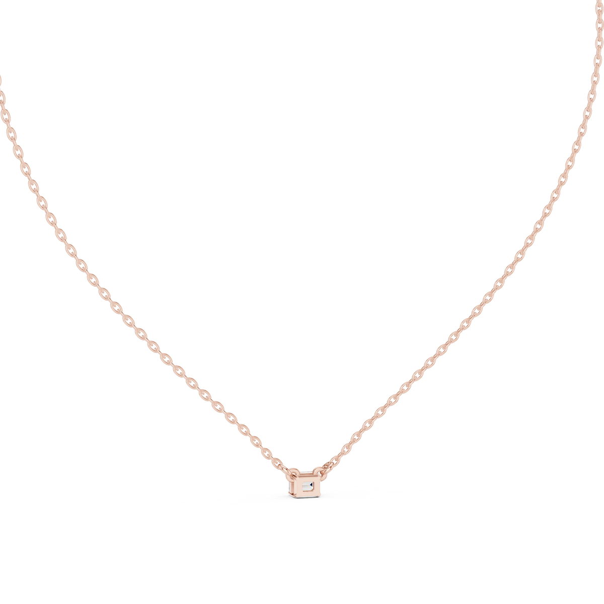 East West Emerald Cut Moissanite Solitaire Pendant in rose 925 sterling silver, view 4