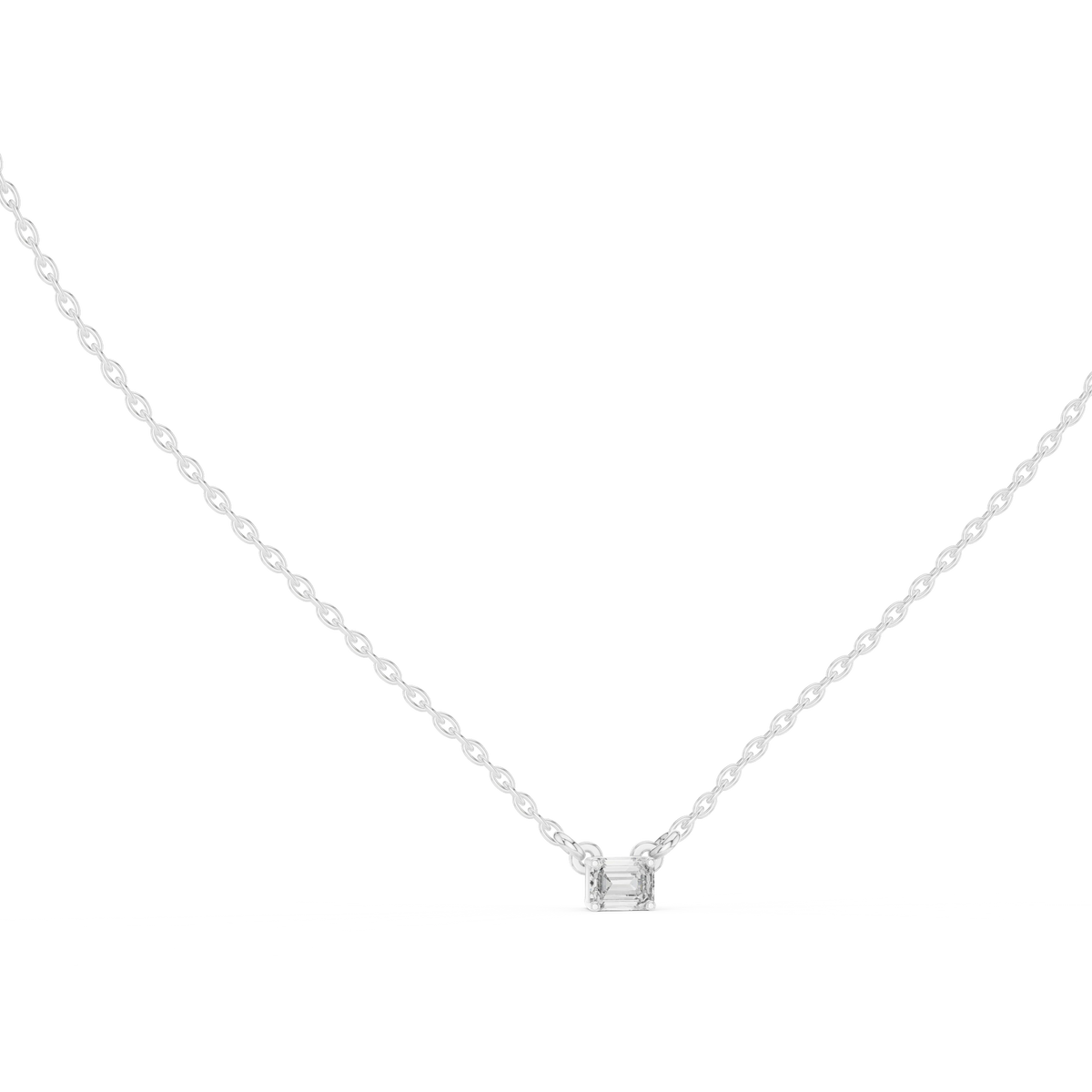 East West Emerald Cut Moissanite Solitaire Pendant in white 925 sterling silver, view 1