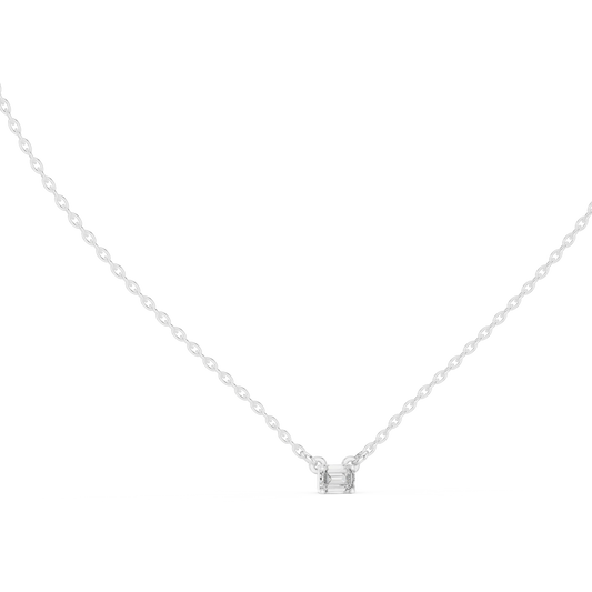 East West Emerald Cut Moissanite Solitaire Pendant in white 925 sterling silver, view 1