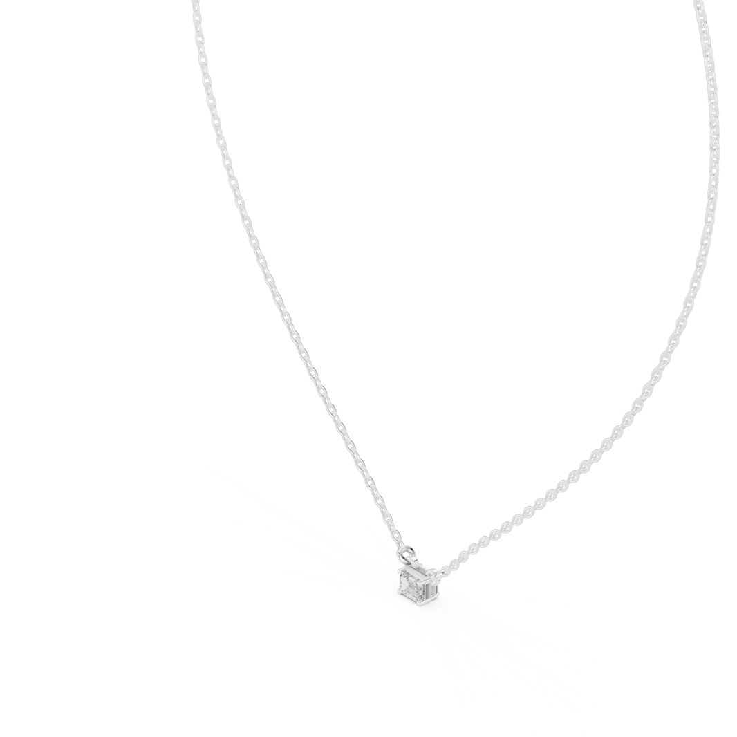 East West Emerald Cut Moissanite Solitaire Pendant in white 925 sterling silver, view 2