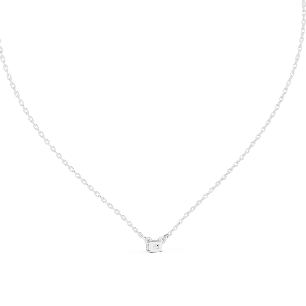 East West Emerald Cut Moissanite Solitaire Pendant in white 925 sterling silver, view 4
