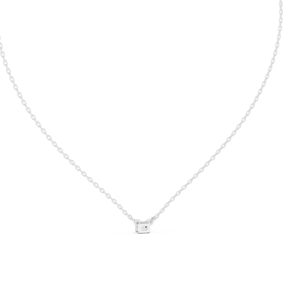 East West Emerald Cut Moissanite Solitaire Pendant in white 925 sterling silver, view 4