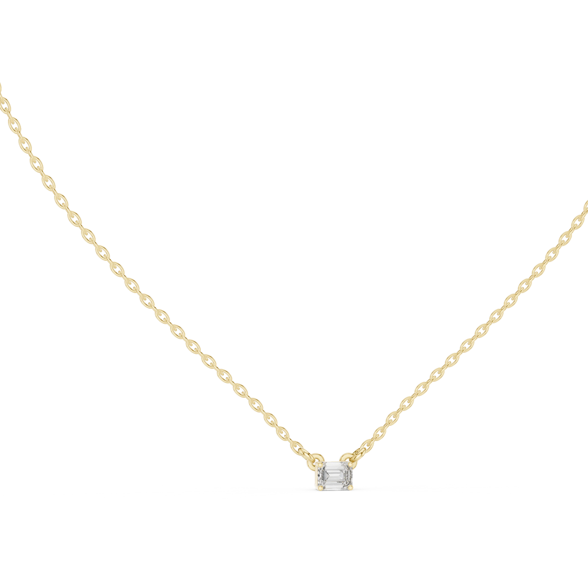 East West Emerald Cut Moissanite Solitaire Pendant in yellow 925 sterling silver, view 1
