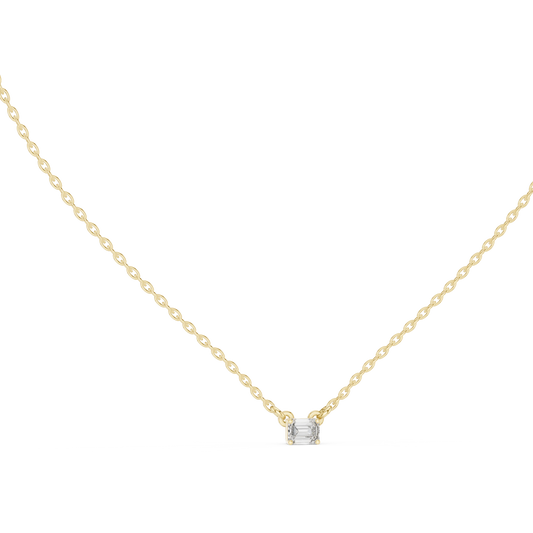 East West Emerald Cut Moissanite Solitaire Pendant in yellow 925 sterling silver, view 1