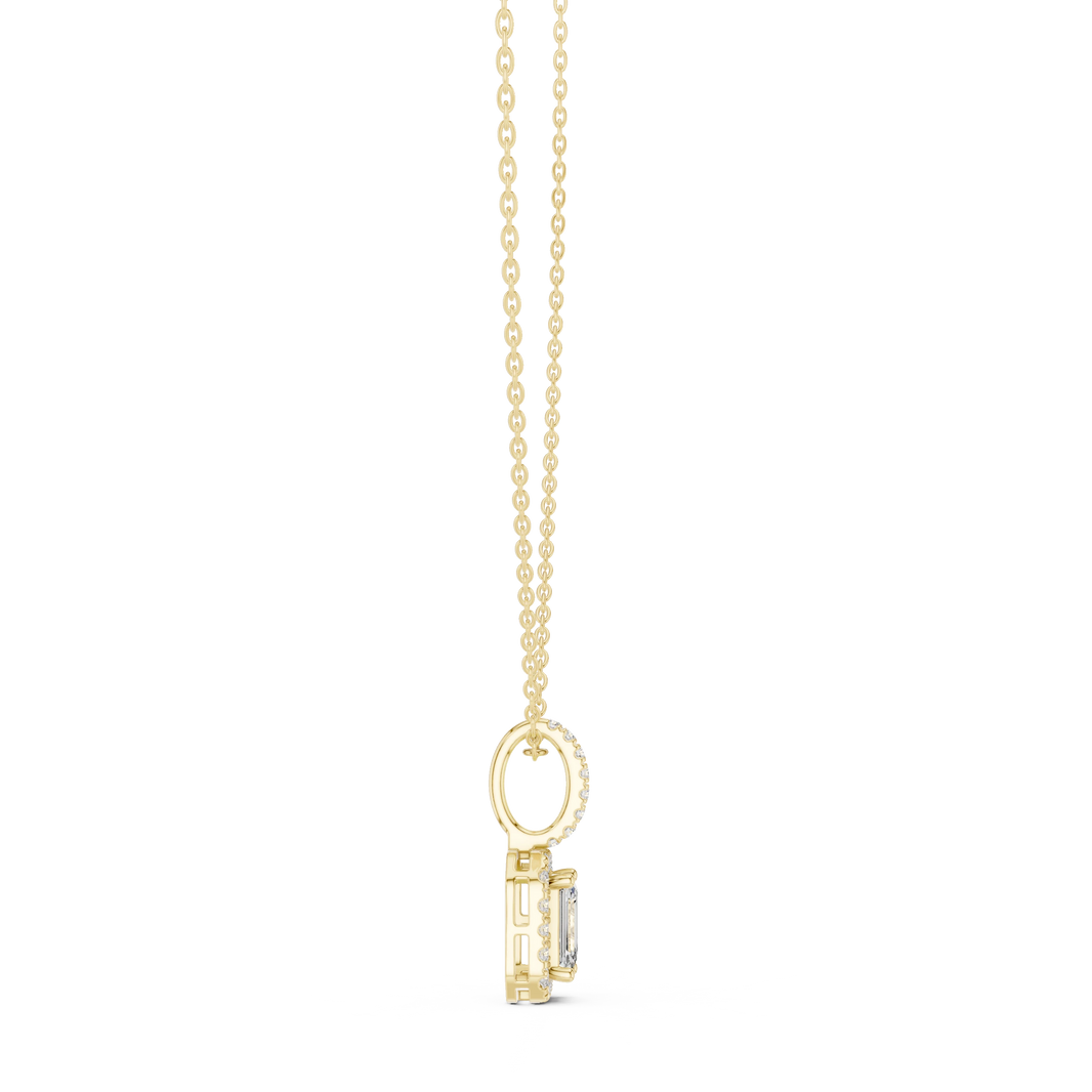 Emerald Cut Halo Moissanite Pendant with Pavé Bail in yellow 925 sterling silver, view 3