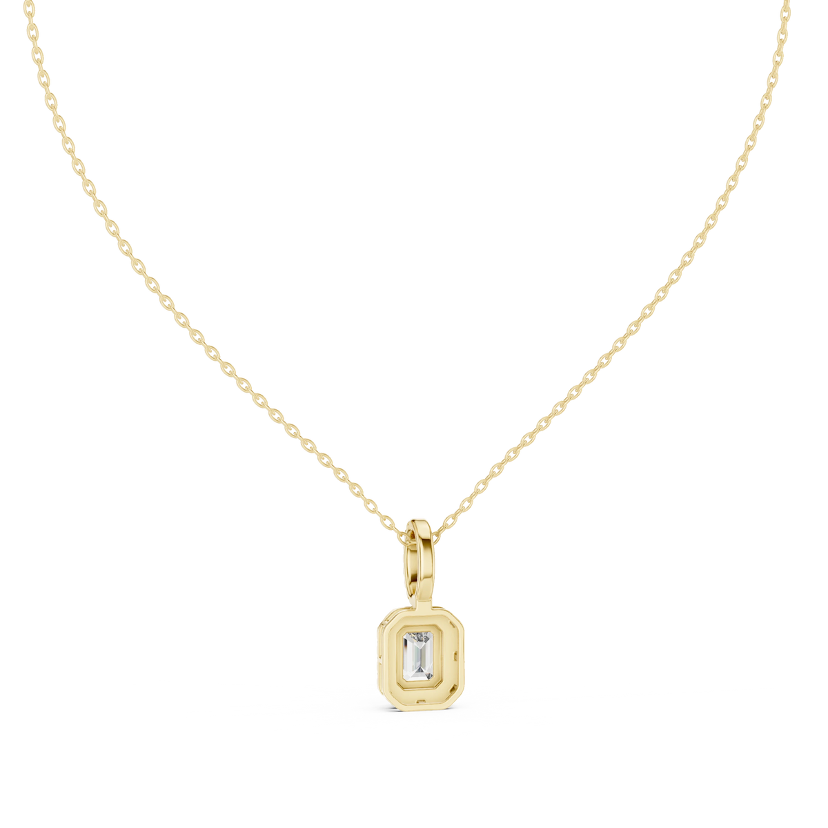Emerald Cut Halo Moissanite Pendant with Pavé Bail in yellow 925 sterling silver, view 4