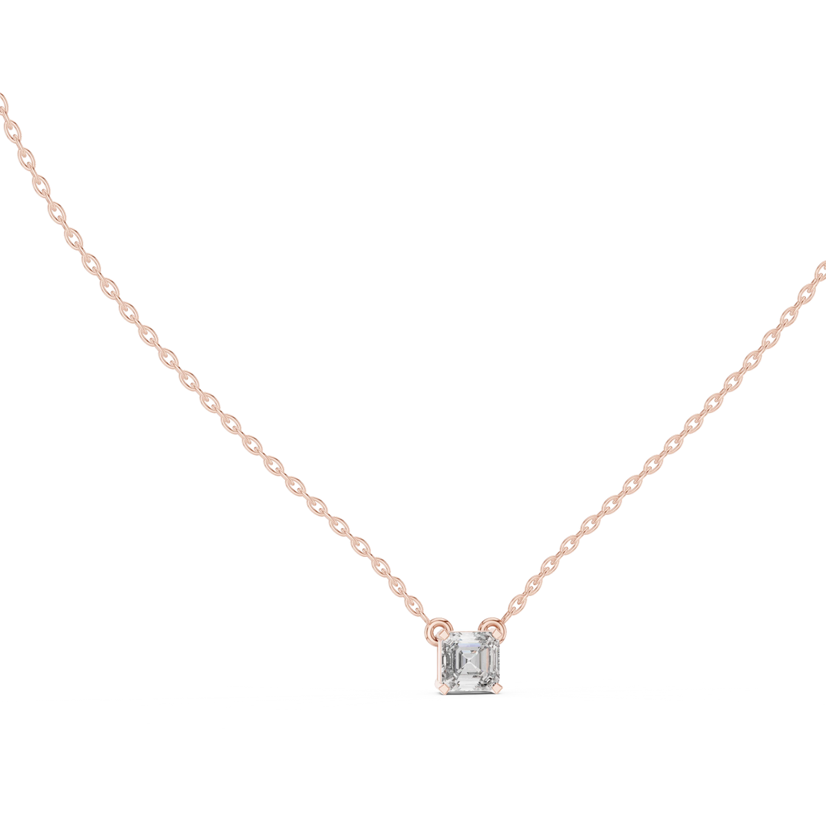 Asscher Cut Moissanite Solitaire Pendant in rose 925 sterling silver, view 1