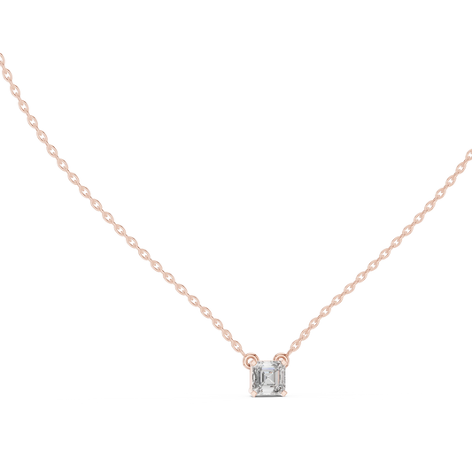 Asscher Cut Moissanite Solitaire Pendant in rose 925 sterling silver, view 1
