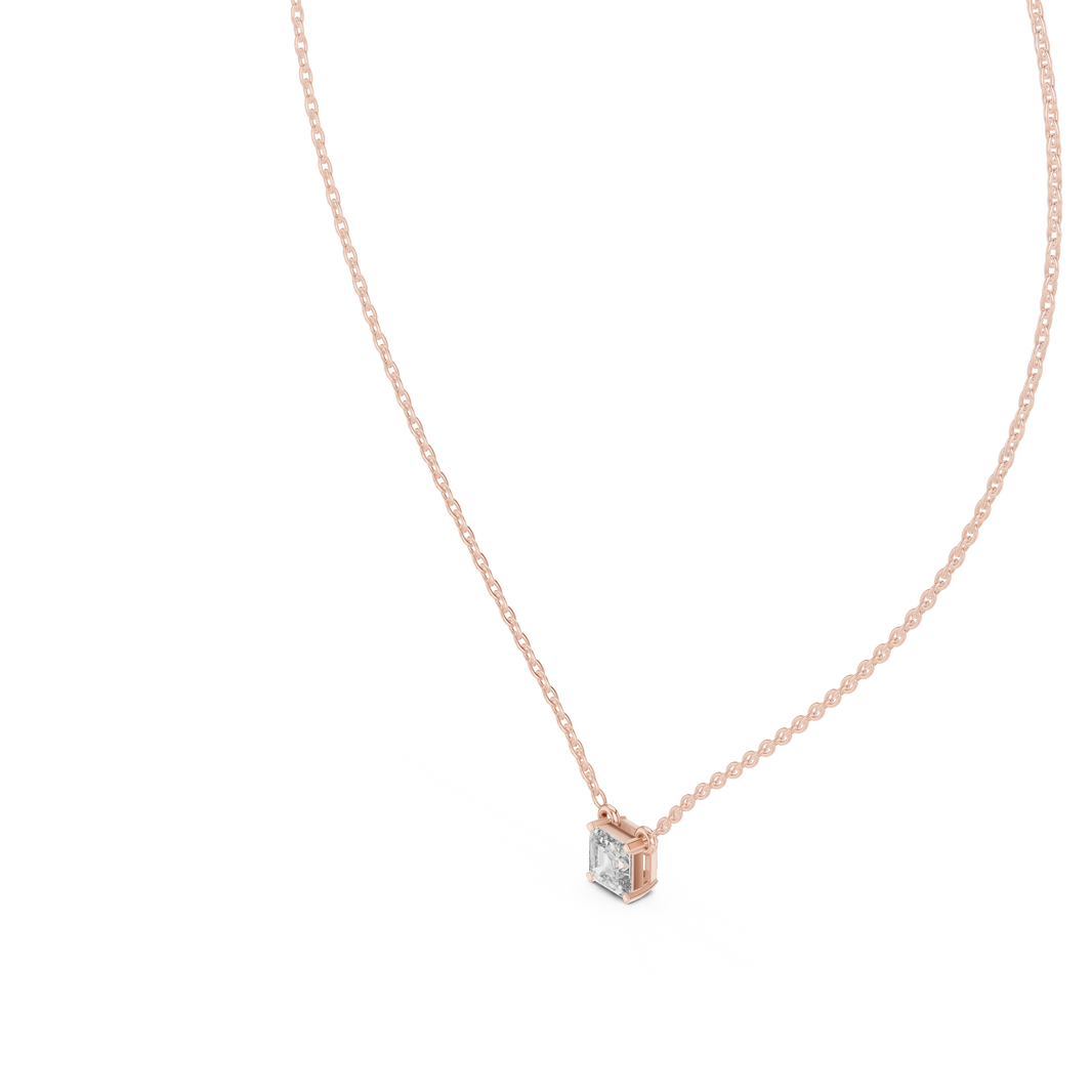 Asscher Cut Moissanite Solitaire Pendant in rose 925 sterling silver, view 2