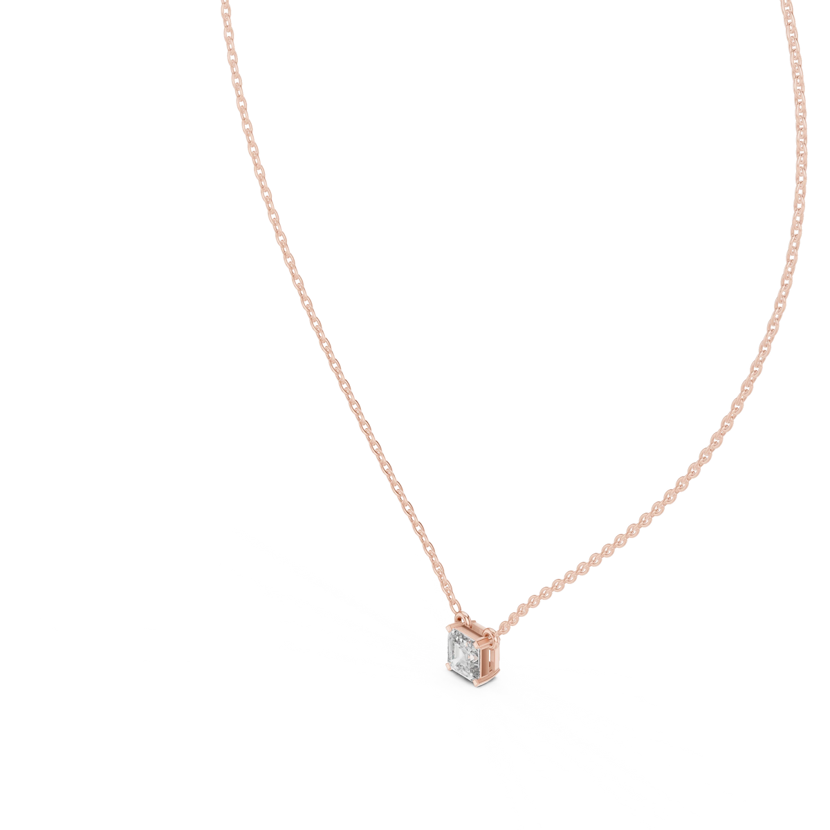 Asscher Cut Moissanite Solitaire Pendant in rose 925 sterling silver, view 2