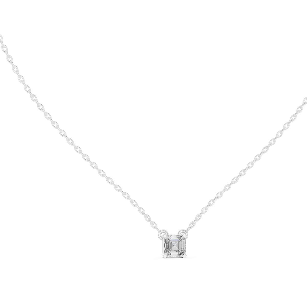 Asscher Cut Moissanite Solitaire Pendant in white 925 sterling silver, view 1