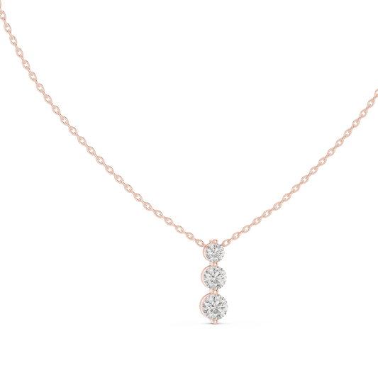Graduated Three Stone Round Moissanite Drop Pendant in rose 925 sterling silver, view 1