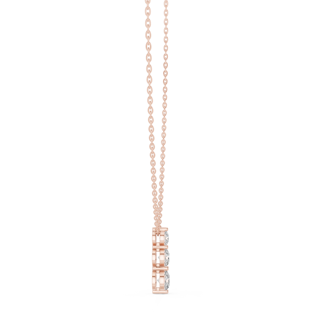 Graduated Three Stone Round Moissanite Drop Pendant in rose 925 sterling silver, view 3