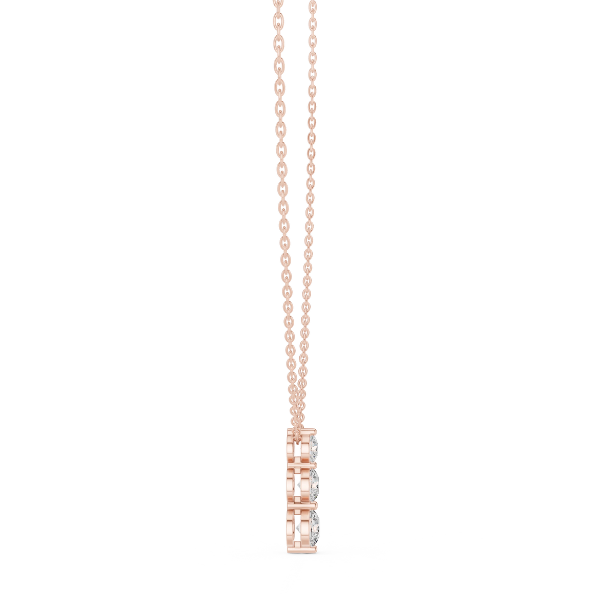 Graduated Three Stone Round Moissanite Drop Pendant in rose 925 sterling silver, view 3