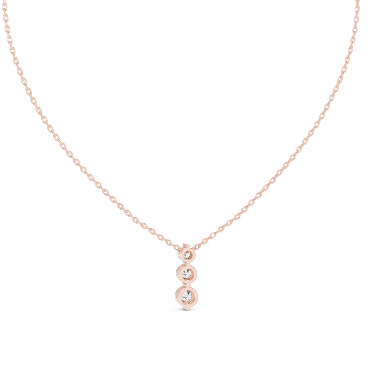 Graduated Three Stone Round Moissanite Drop Pendant in rose 925 sterling silver, view 4