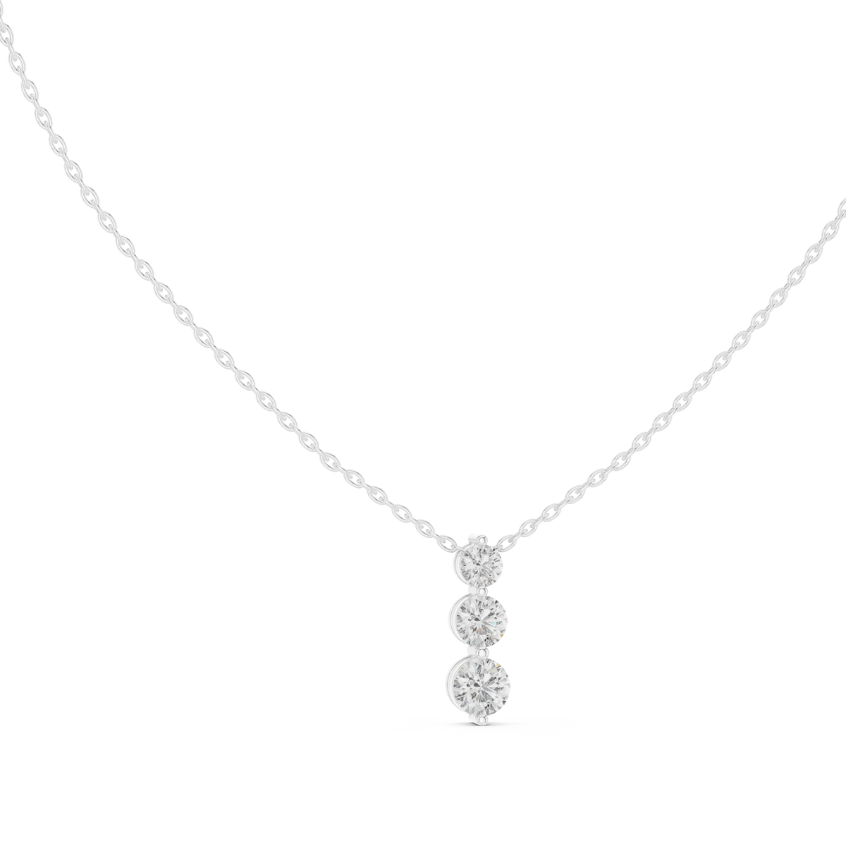 Graduated Three Stone Round Moissanite Drop Pendant in white 925 sterling silver, view 1