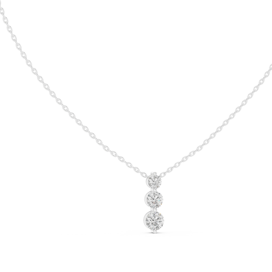 Graduated Three Stone Round Moissanite Drop Pendant in white 925 sterling silver, view 1