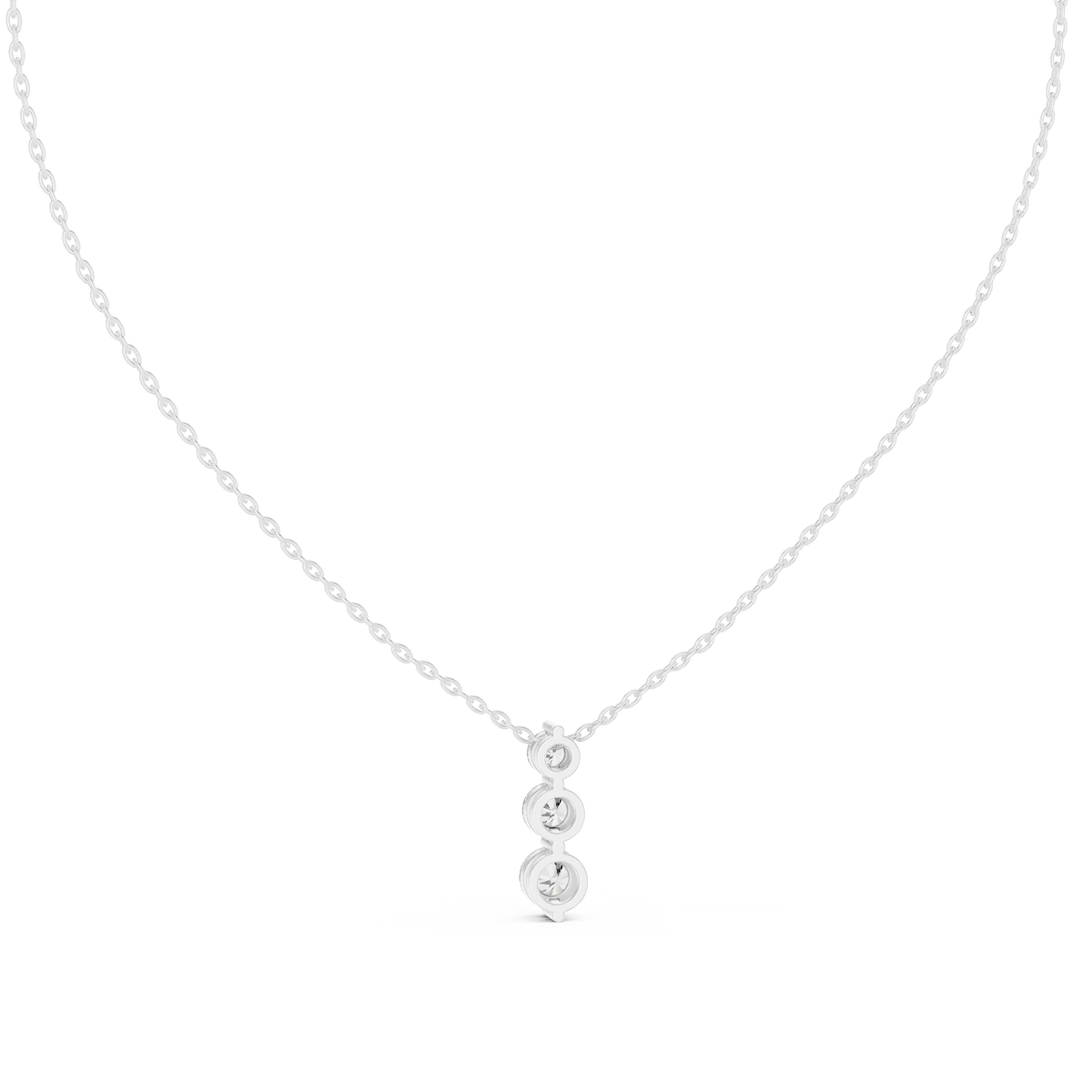 Graduated Three Stone Round Moissanite Drop Pendant in white 925 sterling silver, view 4