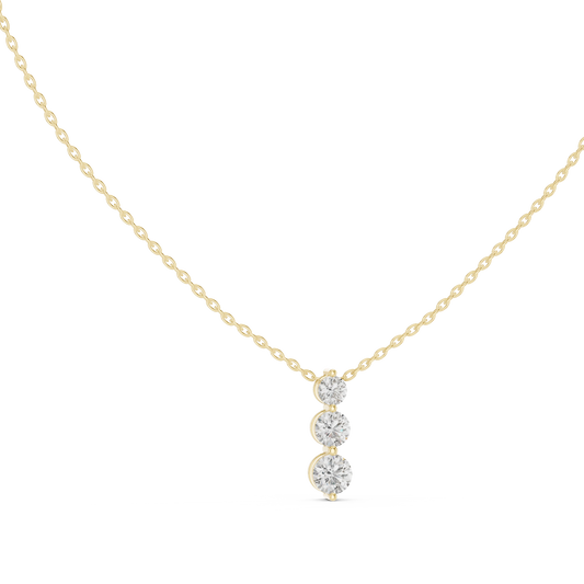 Graduated Three Stone Round Moissanite Drop Pendant in yellow 925 sterling silver, view 1