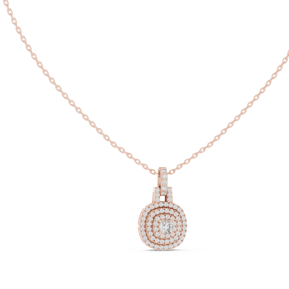Cushion Triple Halo Moissanite Pendant in rose 925 sterling silver, view 1
