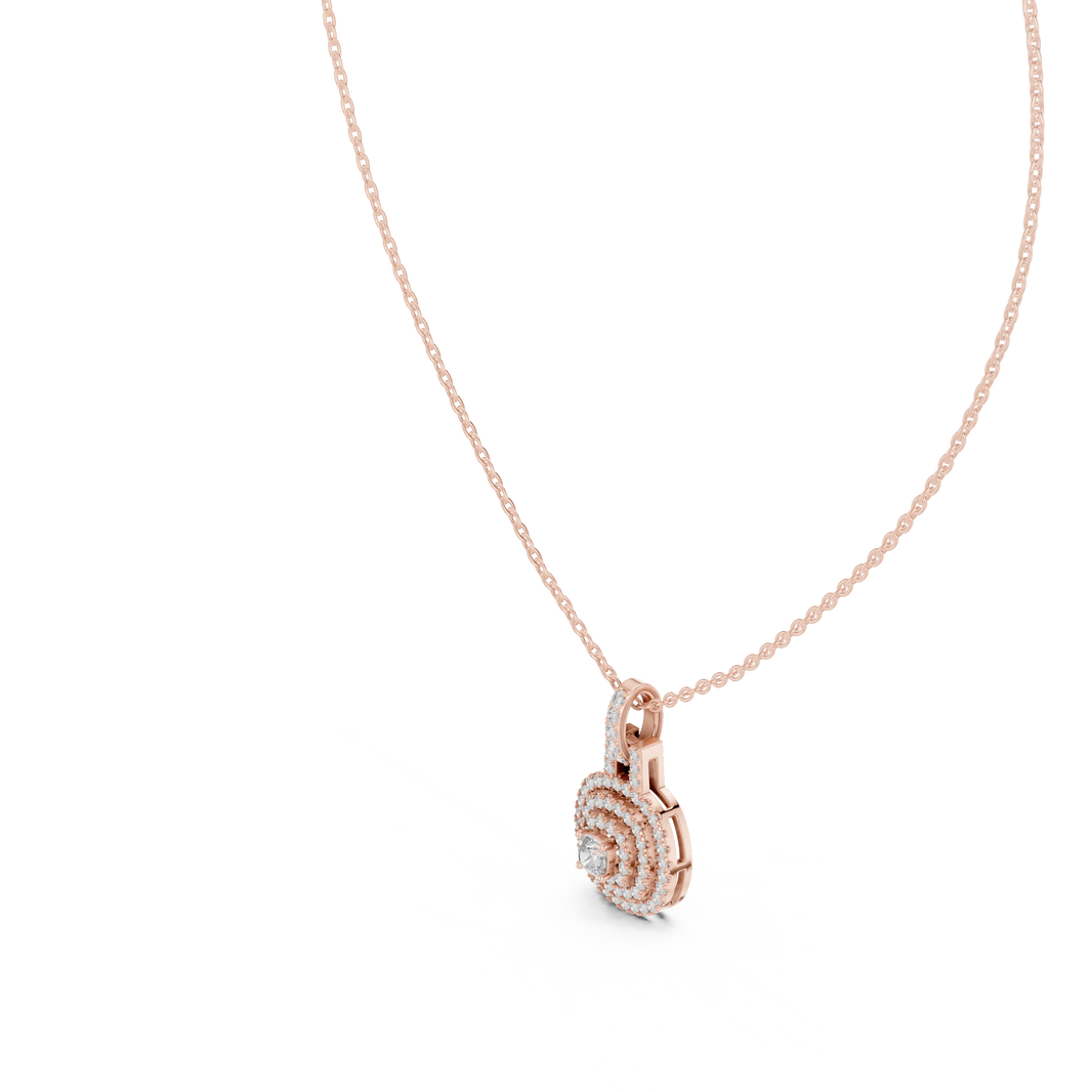 Cushion Triple Halo Moissanite Pendant in rose 925 sterling silver, view 2
