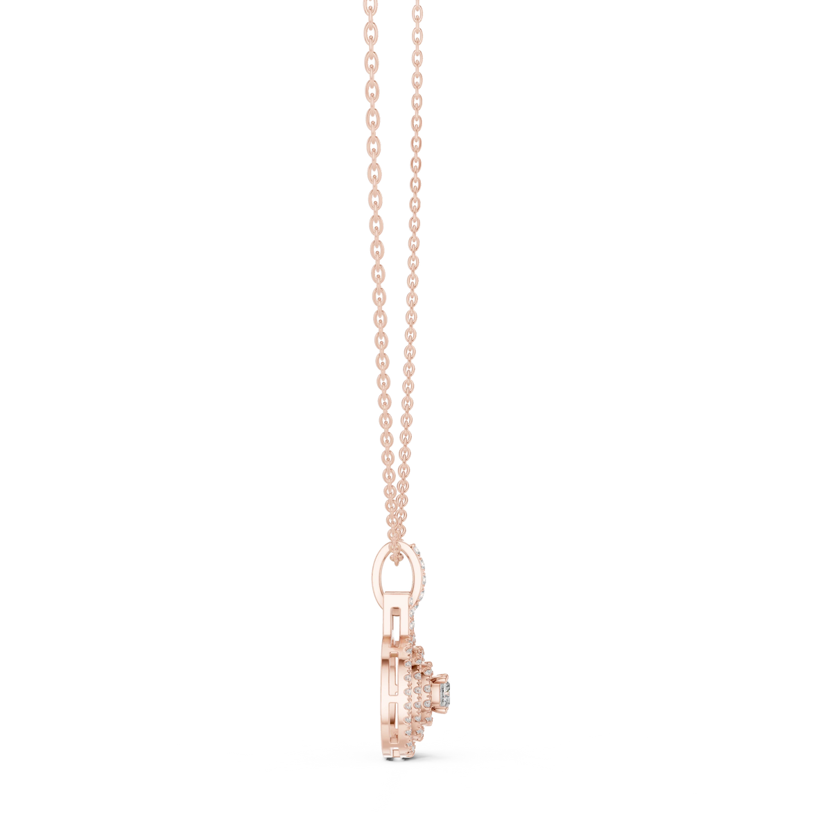 Cushion Triple Halo Moissanite Pendant in rose 925 sterling silver, view 3
